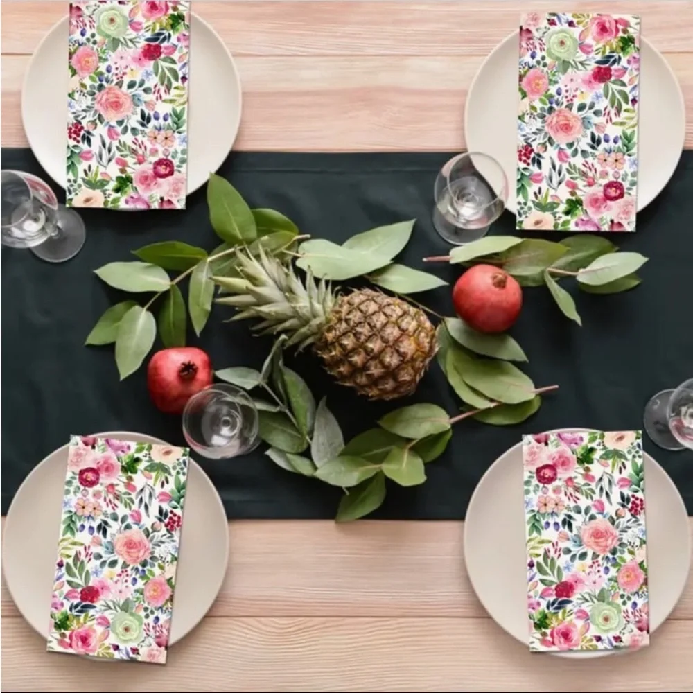 Watercolor Rose Floral Dining Napkins Guest Towels, 20 ct